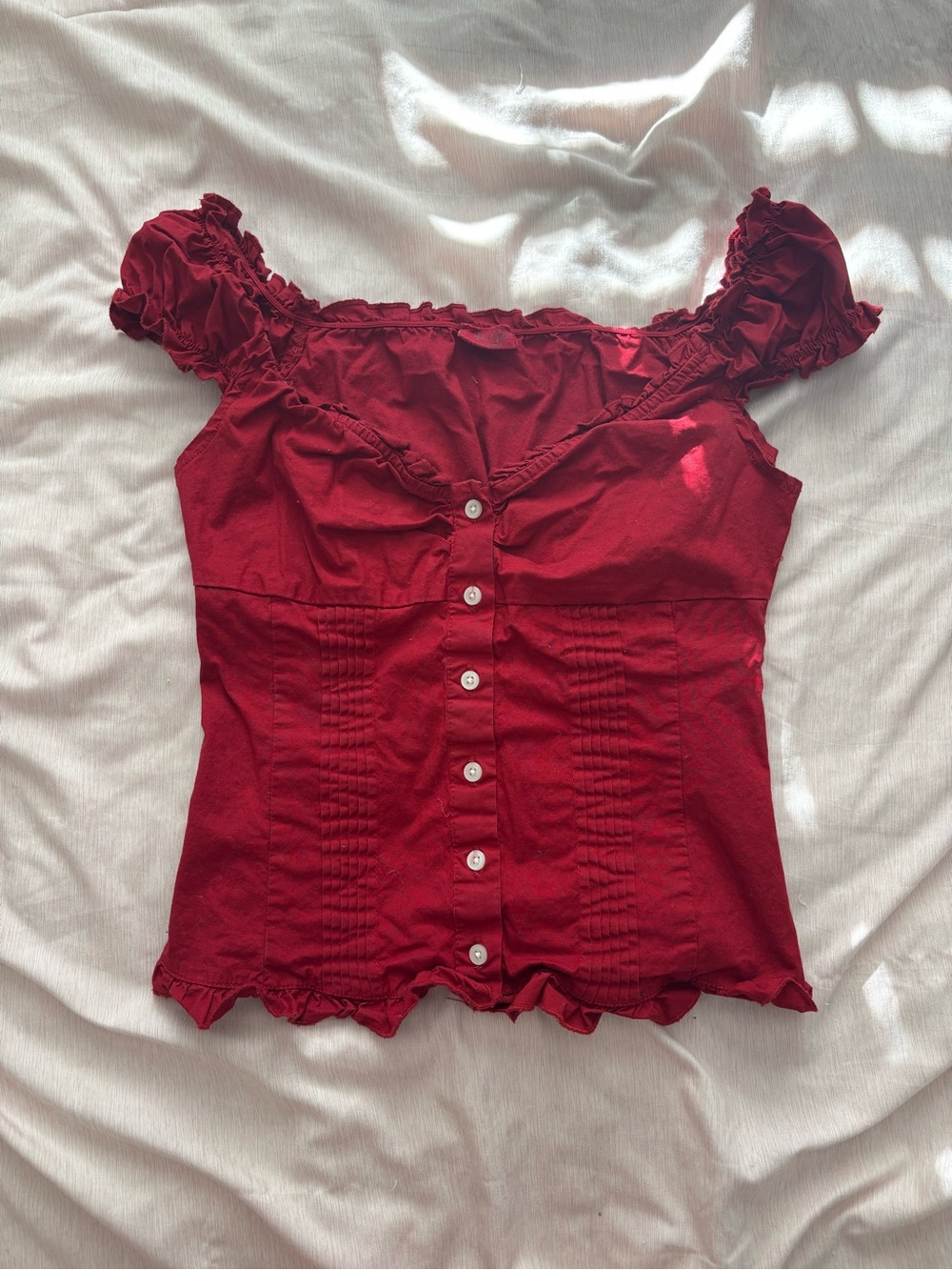 Women's Red Ruffle Button-Front Top Blouse